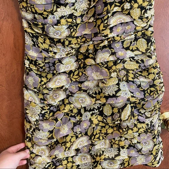 Zara One Shoulder Floral Ruched Gathered Mini Dress. - Picture 5 of 7